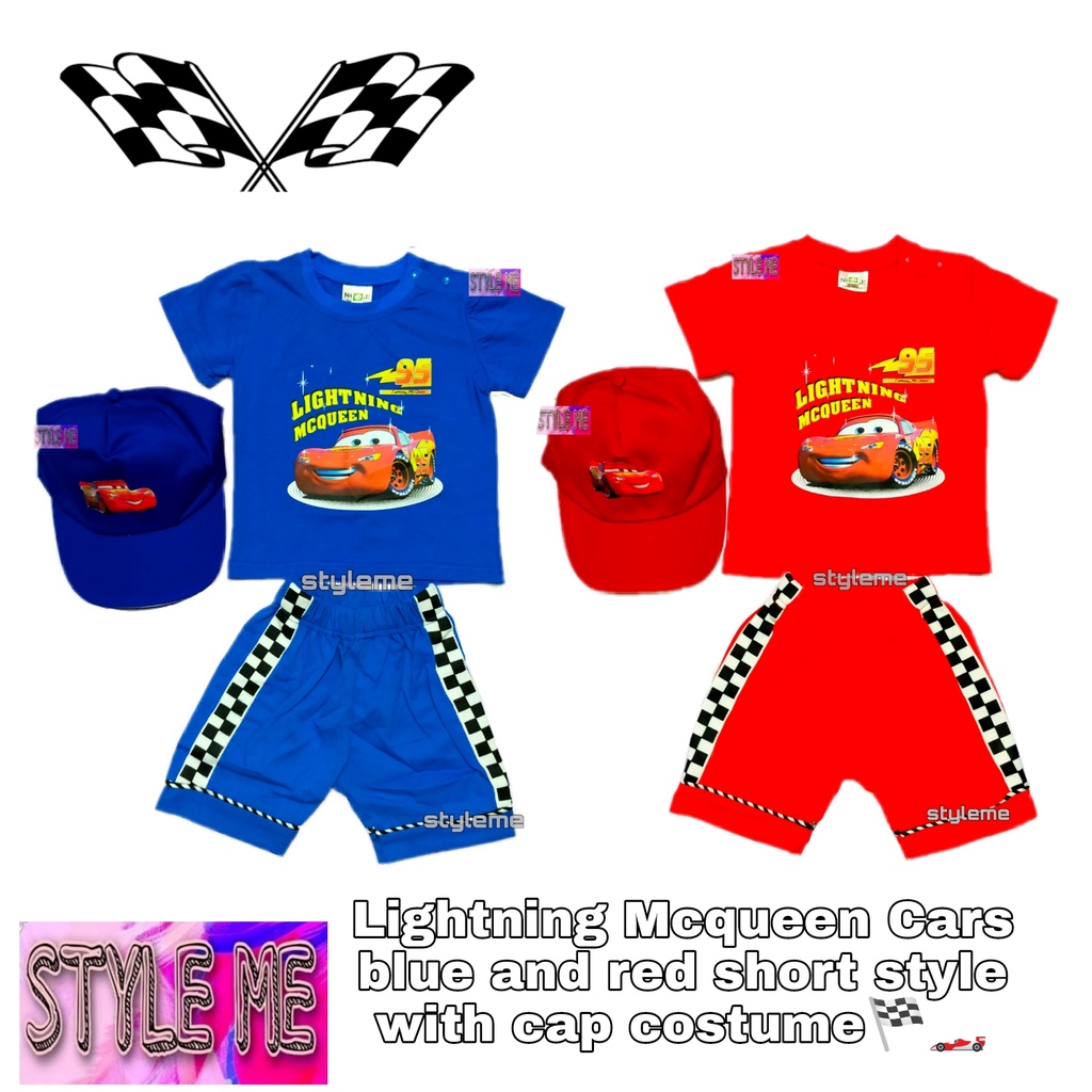 Lightning Mcqueeen Carss Blue or Red with Cap Car Racing Terno Complete ...