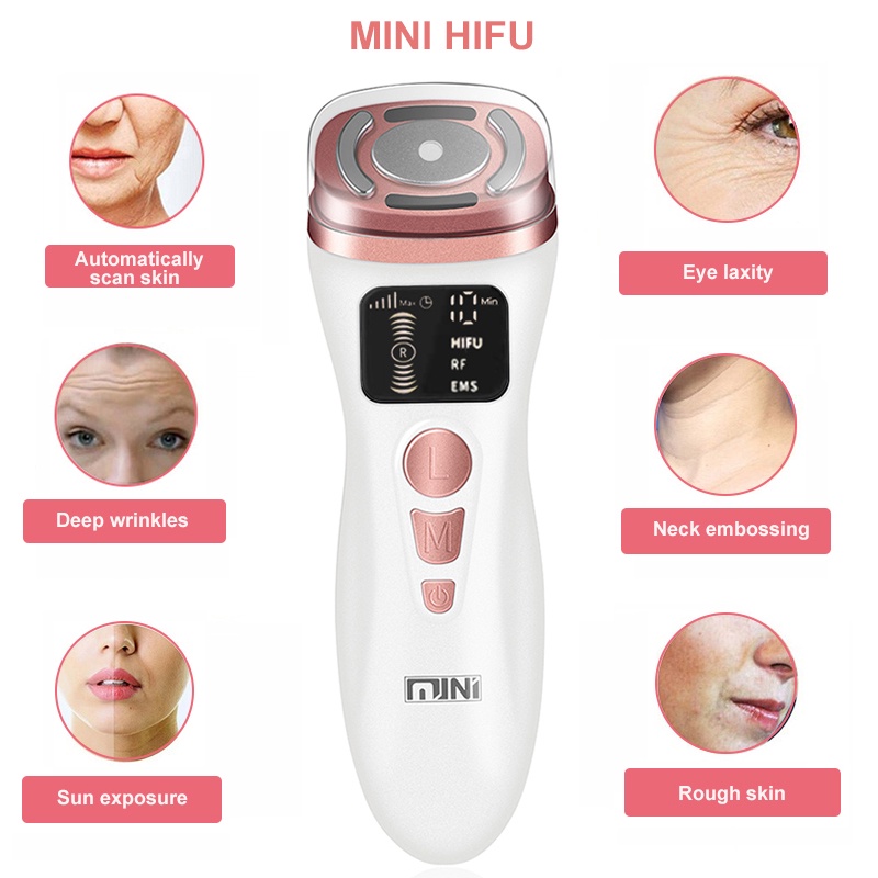 AMini HIFU Ultrasound Slimmer RF Radiofrecuencia EMS Microcurrent LED