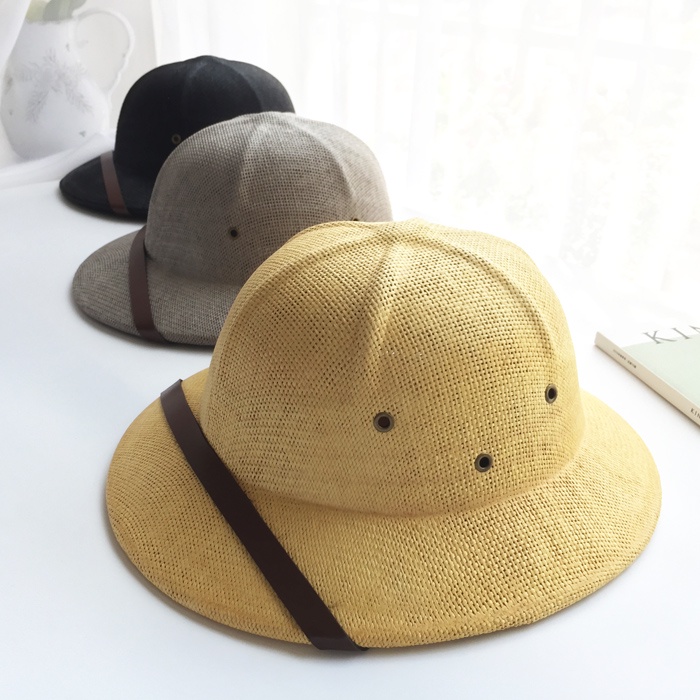 №♞Novelty Toquilla Straw Helmet Pith Sun Hats for Men Vietnam War Army Hat  Dad Boater Bucket Hats Sa