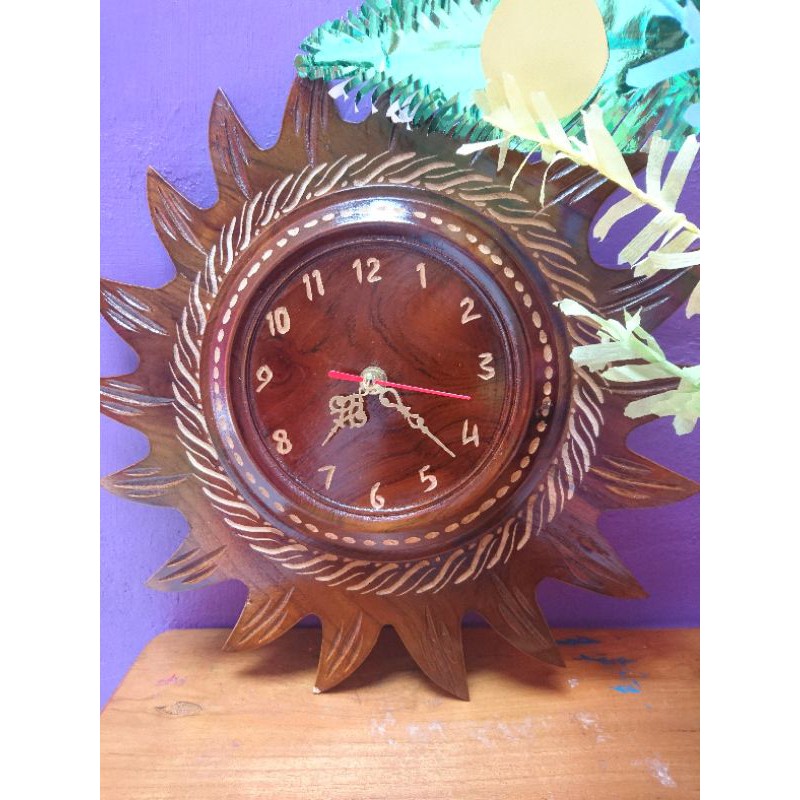 MATAHARI KAYU Teak Wood Sun Clock/Clock/BOJONEGORO Teak Clock | Shopee ...