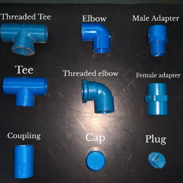 PVC Blue Fittings 1/2 (Elbow, threaded tee, male or female adapter, cap