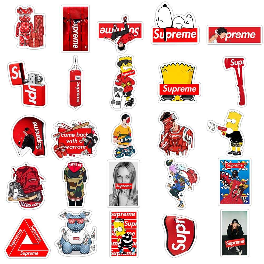 50pcs Supreme Logo Waterproof Skateboard Laptop Luggage Car Graffiti Sticker  Street Fashion Travel, Hobbies & Toys, Stationery & Craft, Art & Prints on  Carousell