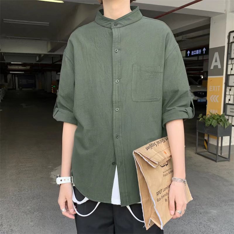 Seluar Pendek Budak Lelaki Stand-up Collar Shirt Men's Casual Retro ...