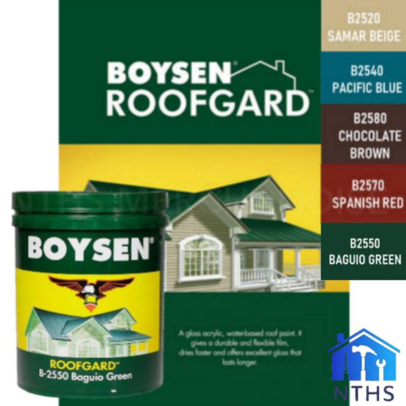 COD! BOYSEN ROOFGARD Paint 4L Spanish Red Chocolate Brown Baguio Green Pacific Blue Samar Beige
