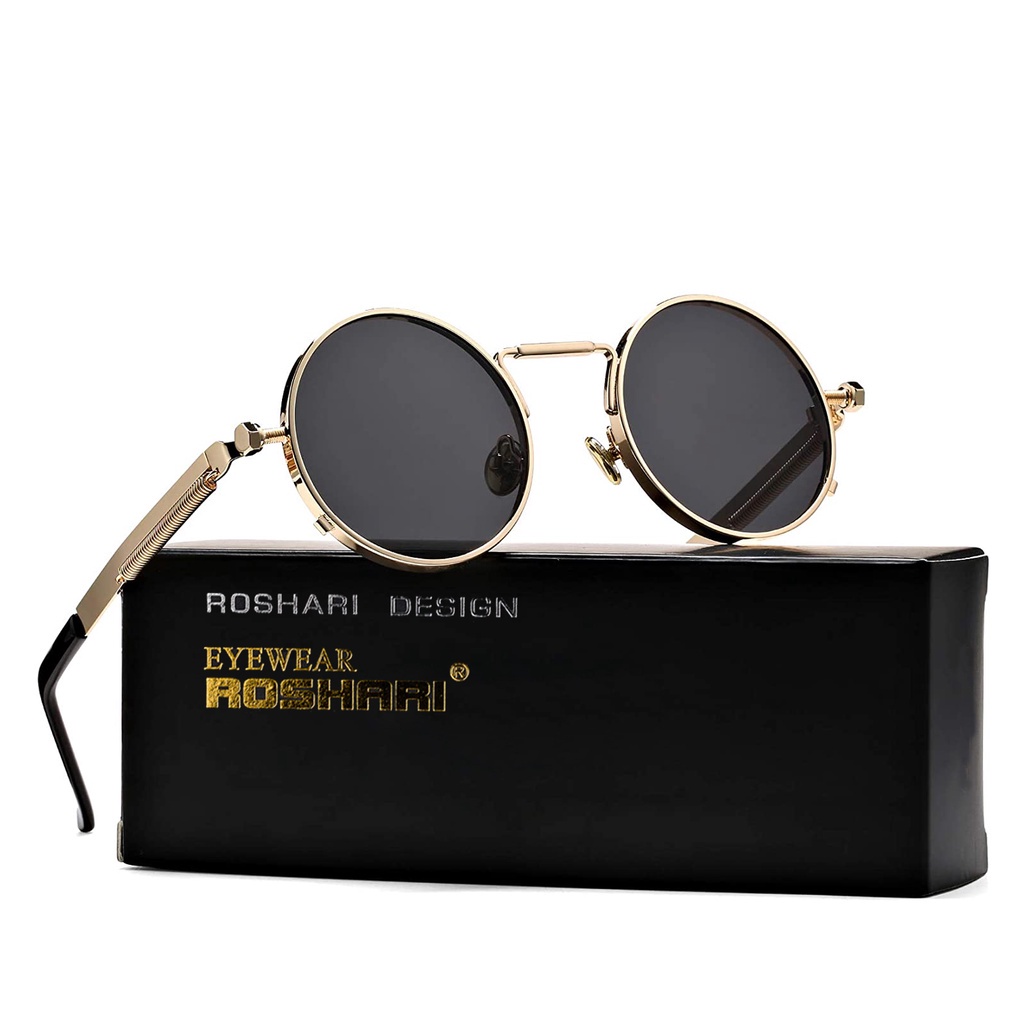 Roshari Round Steampunk Sunglasses John Lennon Hippie Glasses Metal Frame 100 Uv Blocking Lens