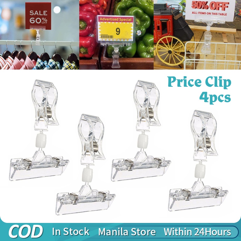 4PCS Plastic Merchandise Sign Holder Clip Rotatable Clear Pop Clip