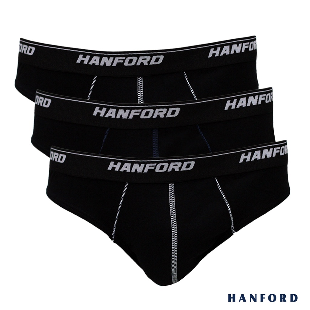Hanford Men Premium Ribbed Cotton w/ Contrast Stitch Briefs - Black ...
