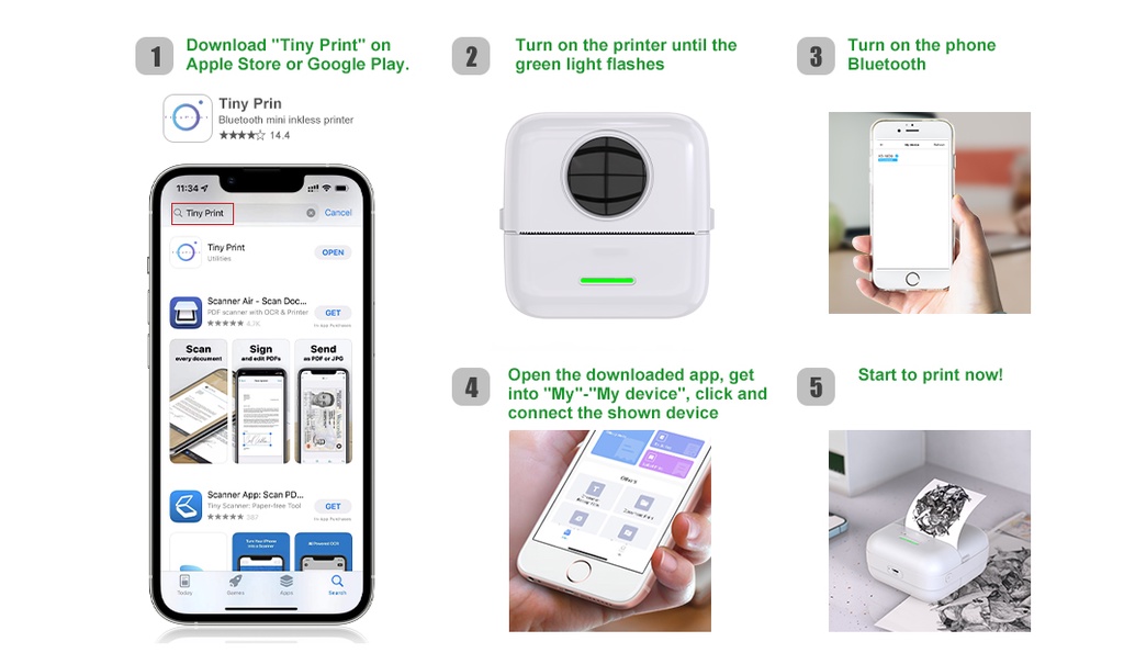 Mini Portable Wireless Bluetooth Thermal Photo Pocket Printer with ...