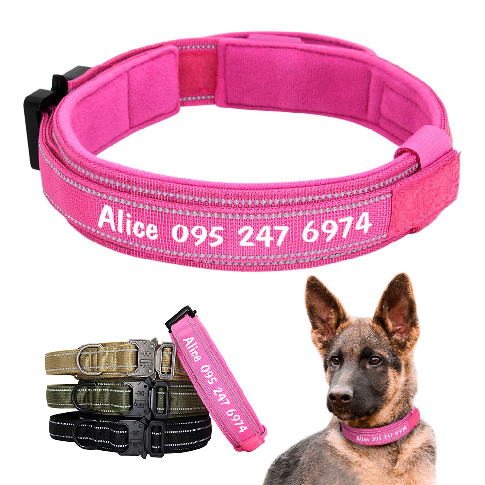 Reflective Tactical K9 Military Dog Collars with Handle Custom Dog Name