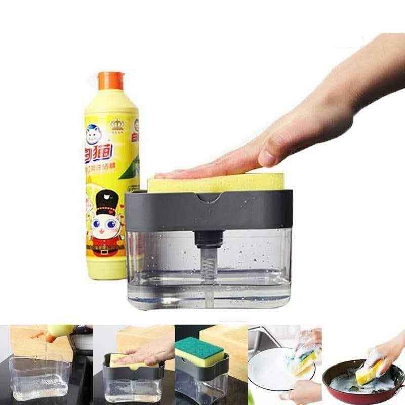 Portable Manual Dishwashing Soap Container With Sponge Kitchenware ...