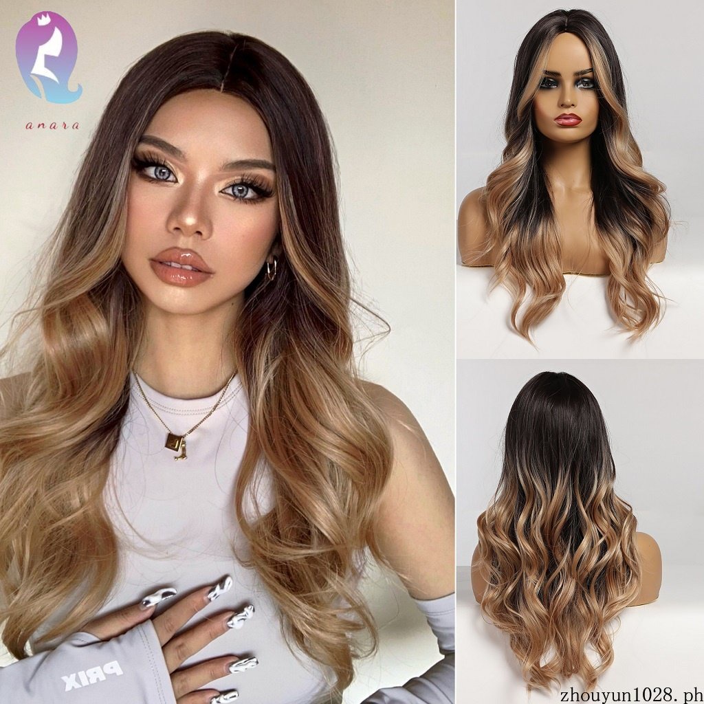 68CM Woman's wig Dyed brown long curly hair ladies wig rose inner net