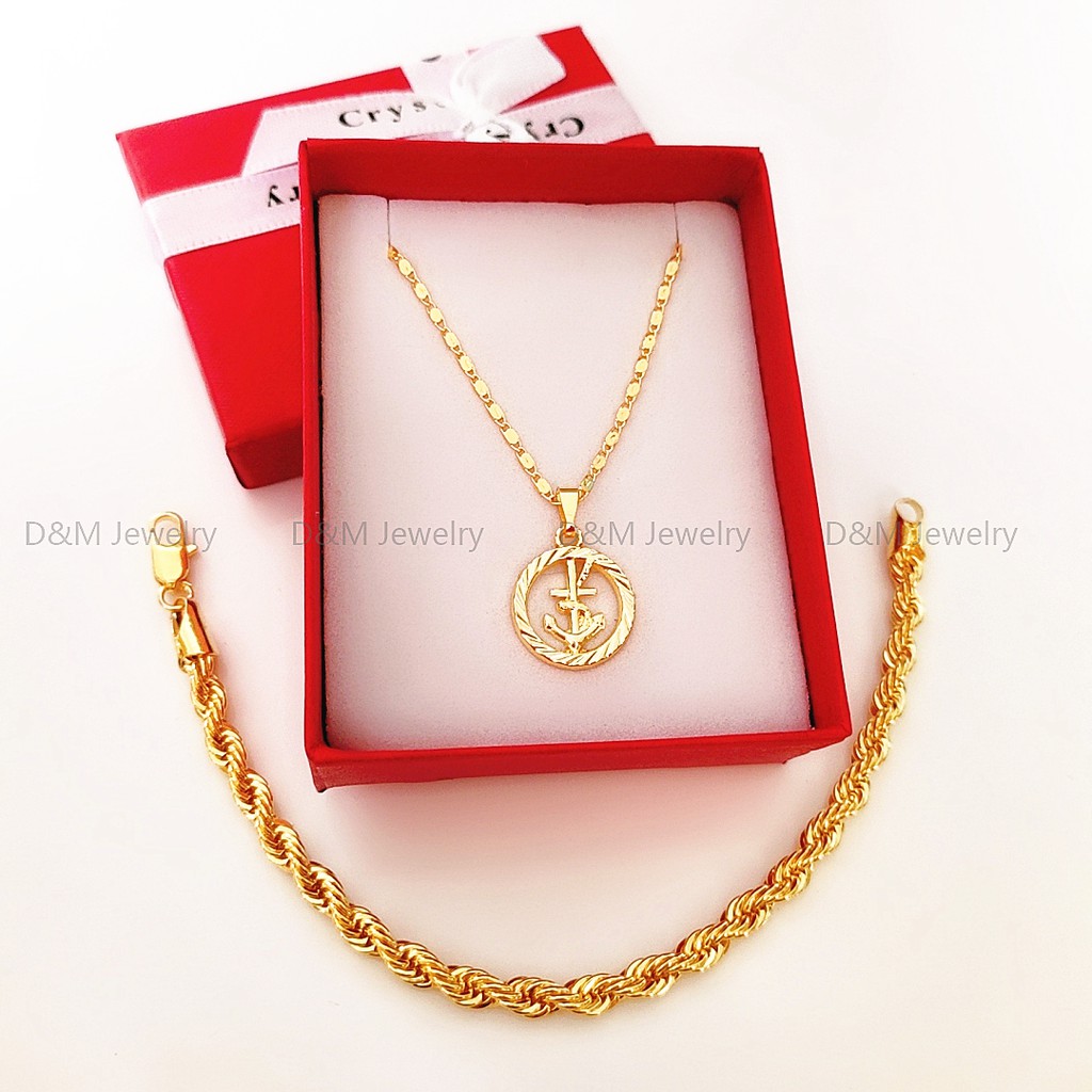 D&M Jewelry 18k Bangkok gold Anchor necklace and lucky Unix bracelet ...