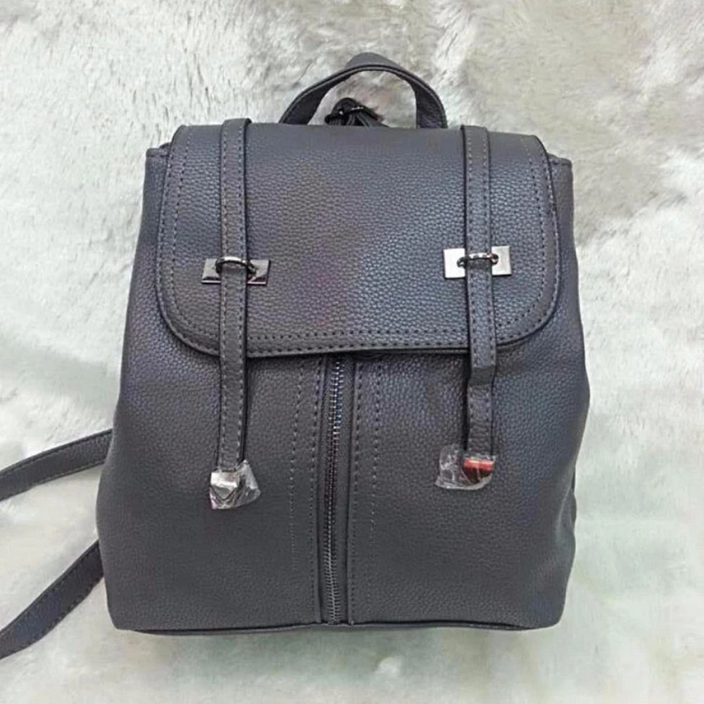 SAS Korean Leather Backpack Two Belt Lock Design (Charcoal) | Shopee ...