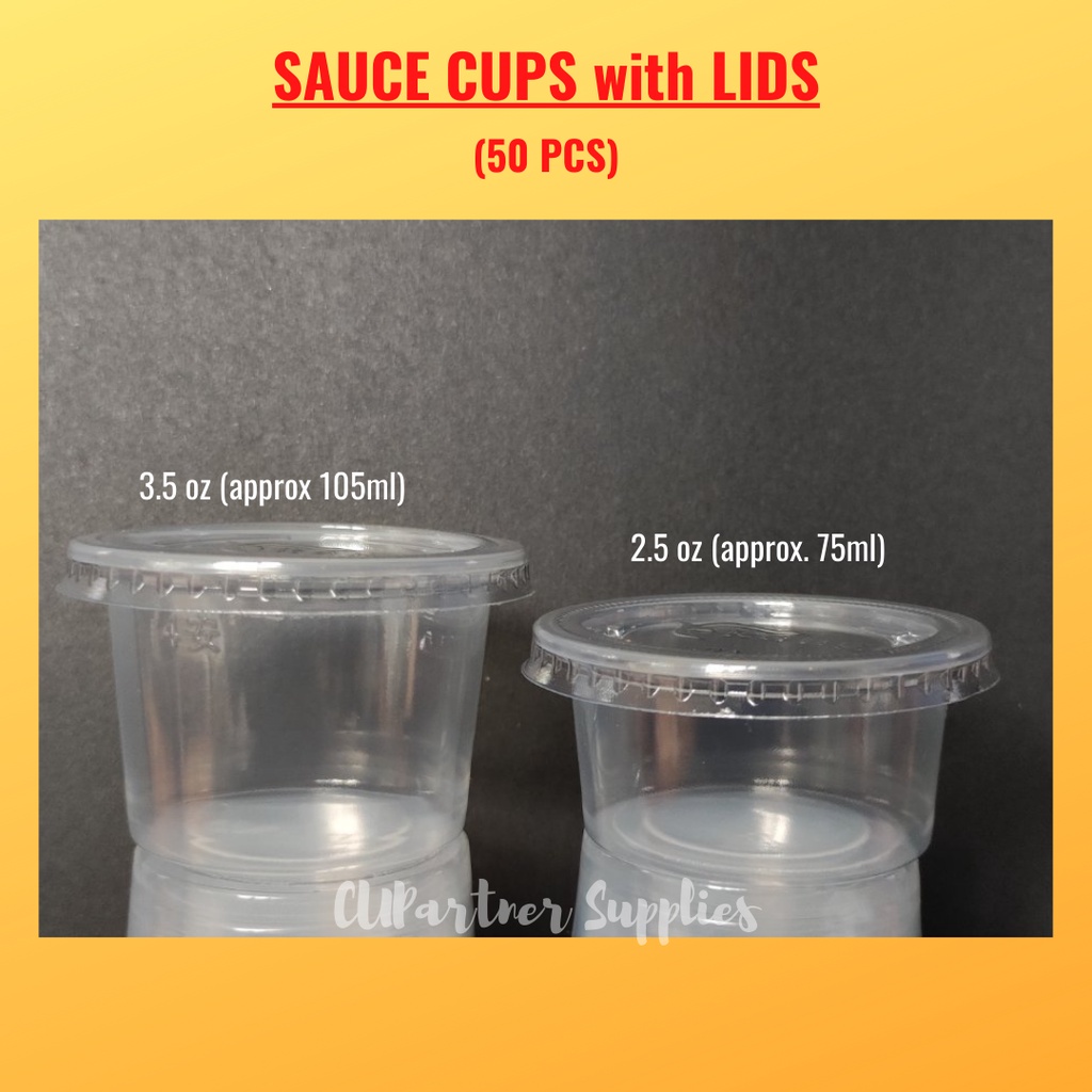 Plastic Cups /Gravy Cups/ Condiments Cups/ Sauce Cups with Lids (50 pcs