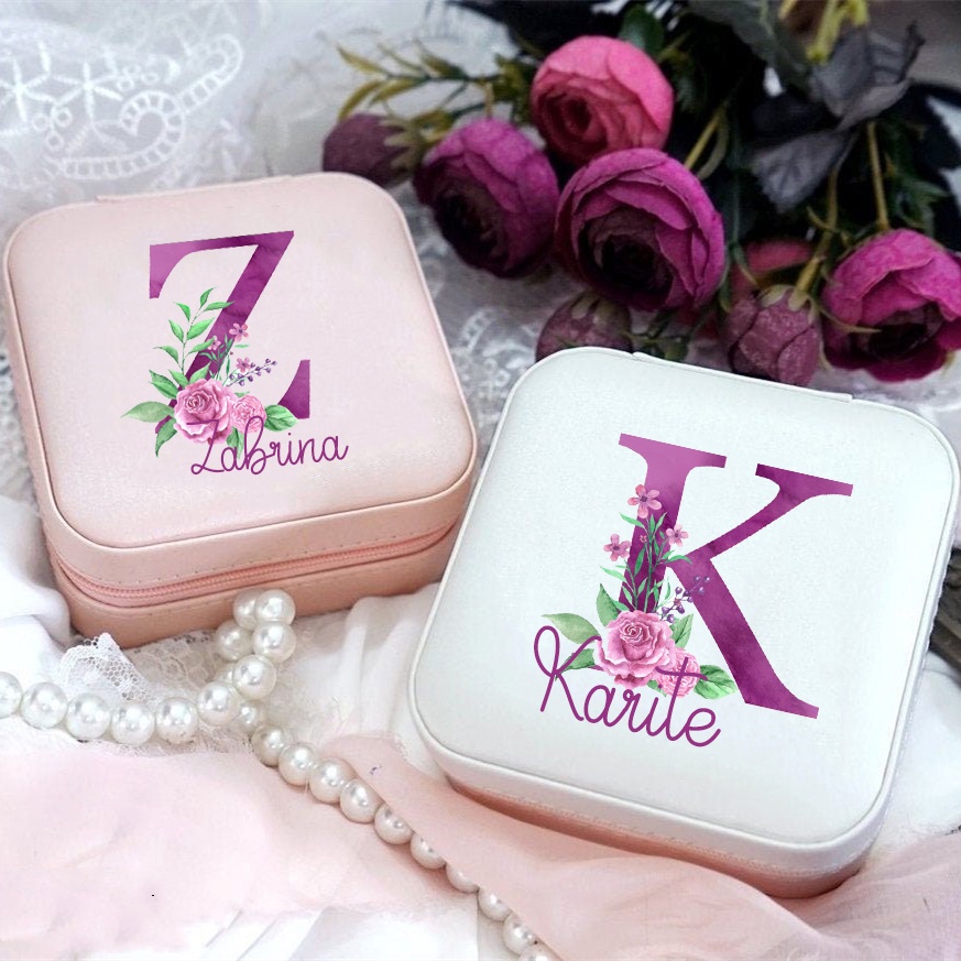 Custom Travel Jewelry Case Personalized Jewelry Boxes  Birthday/Christmas/New Year/Holiday Girls Gift Alphabet Initial Letter+name  Customized Jewellery