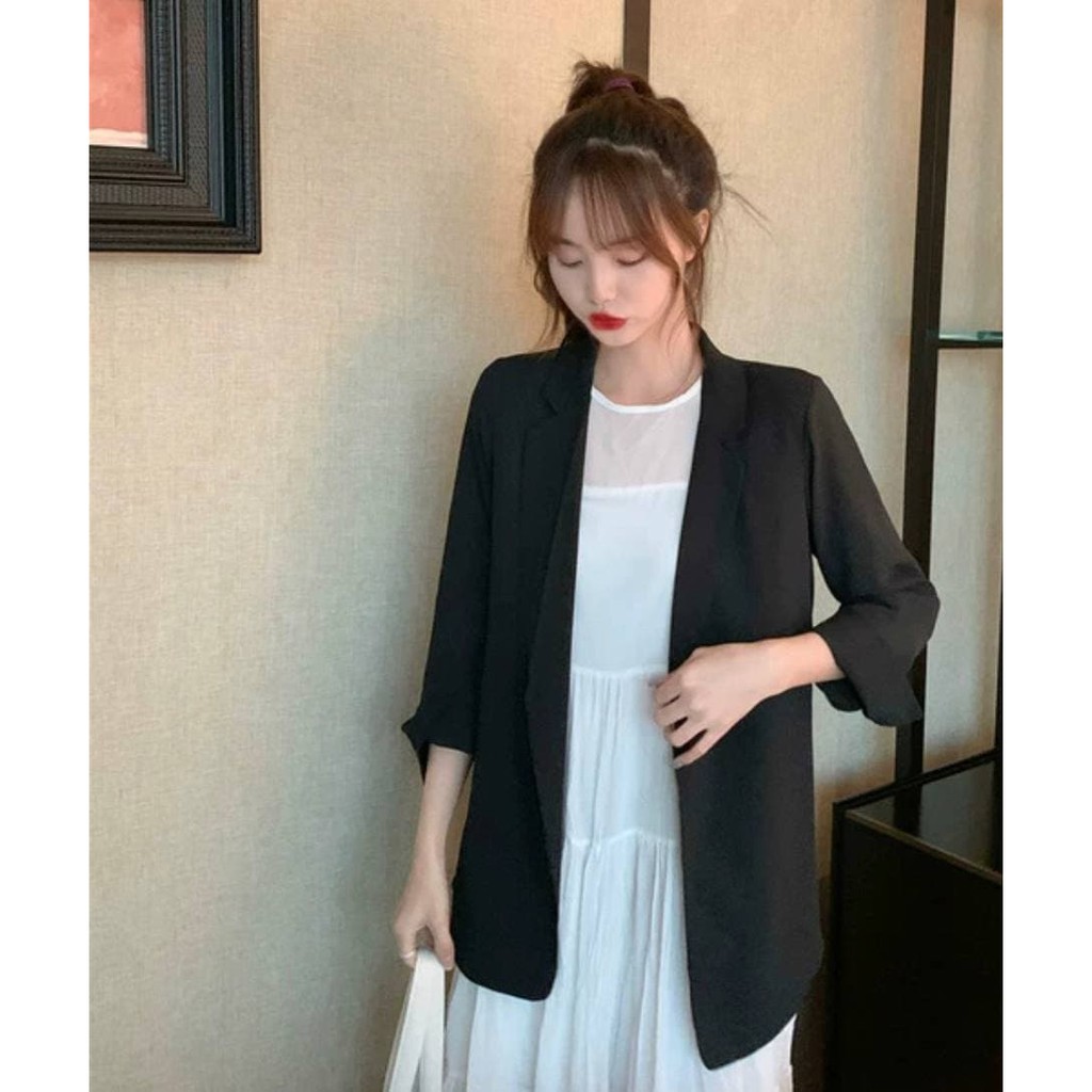 Black buttonless blazer vest with hip slit, youthful Korean style ...