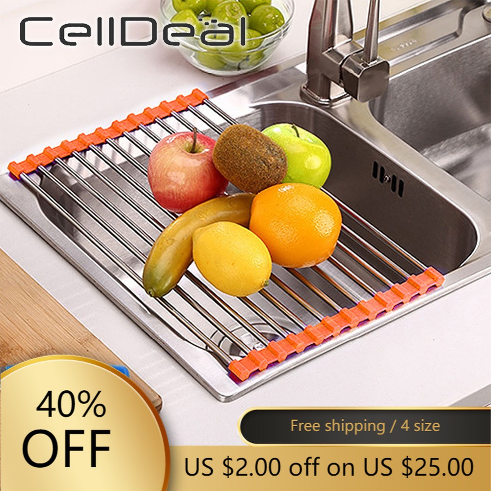 Foldable Stainless Steel Kitchen Sink Rack Dish Cutlery Drainer Drying