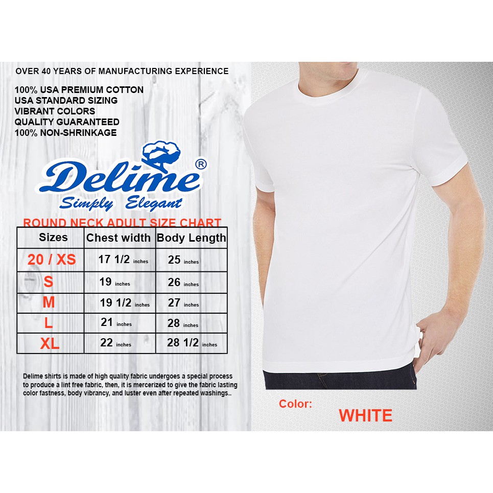 Delime Adult T Shirt Round Neck Plain White