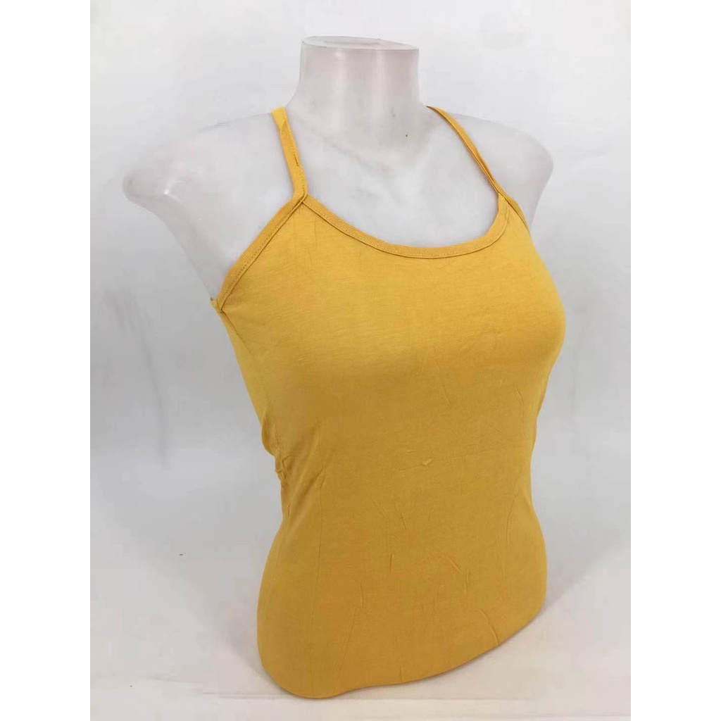 RM WOMEN LONG INNER SPAGHETTI STRAP X-BACK SLIM FIT SOLID COLOR COTTON ...