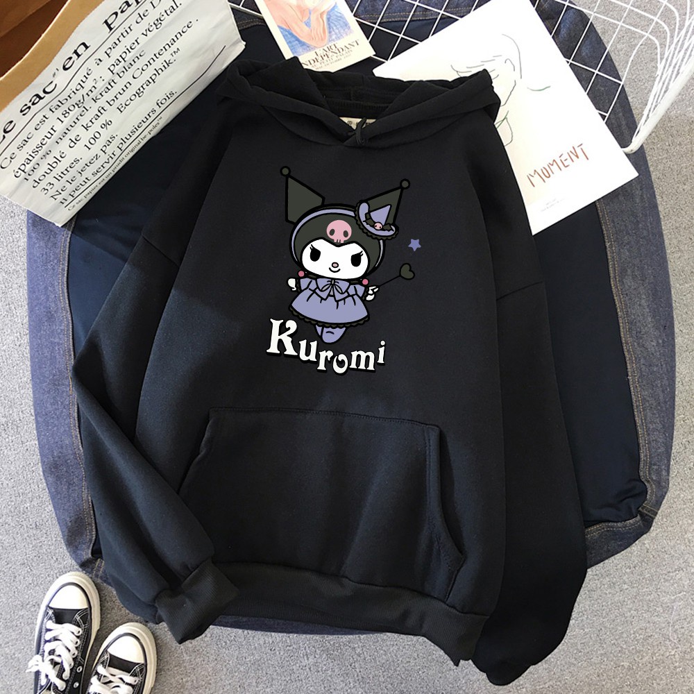Cartoon cute funny print Kuromi hoodie Hello Kitty hoodie | Shopee ...
