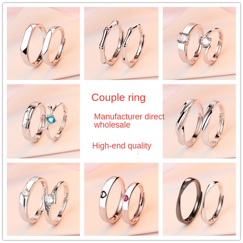 2pcs 925 Silver Couple Ring 925 italy original Crystal Diamond Couple ...