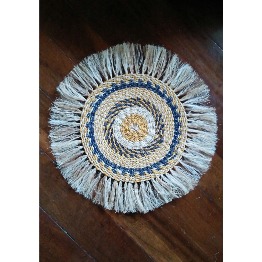 Handwoven Round Abaca Placemat with fringes assorted designs Shopee