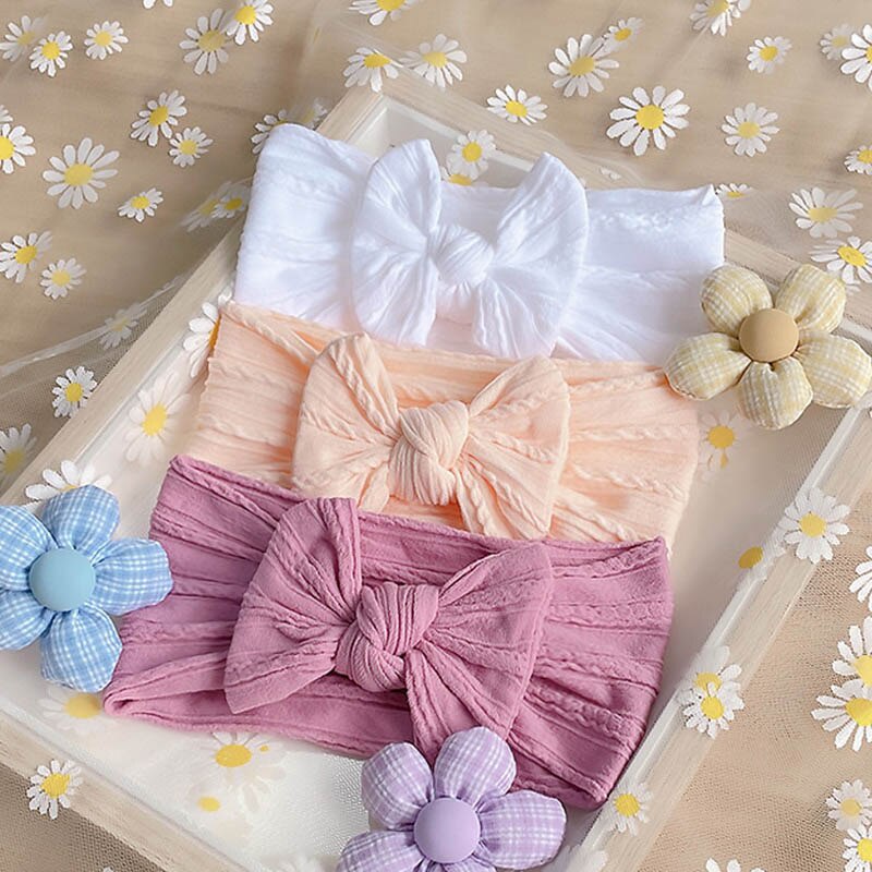 3Pcs/Lot Bow Baby Headband Solid Baby Girl Nylon Headbands For Kids Twist  Cable Soft Knot Turban Baby Hair Accessories