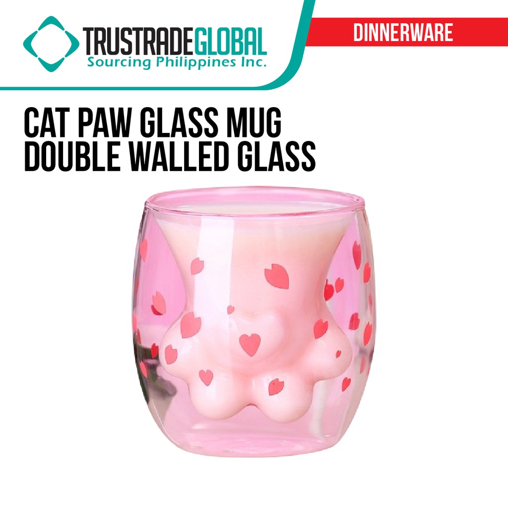 Cute Cat Paw Walled Glass Mug/SAKURA CAT PAW CUP DOUBLE WALLED ...