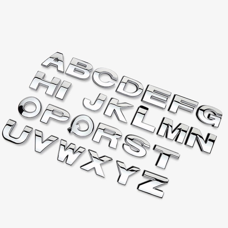 3D Metal Alphabet Silver Badge Chrome Silver Letters Numbers Logo Car Stickers Automobiles Car