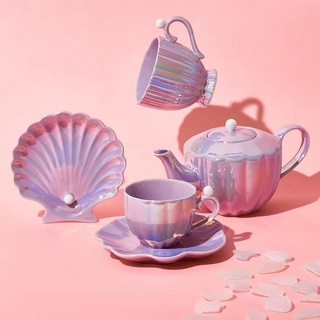 Set 4 Crystal Tea Cups with Saucer Heart Pearl Pink 180ml