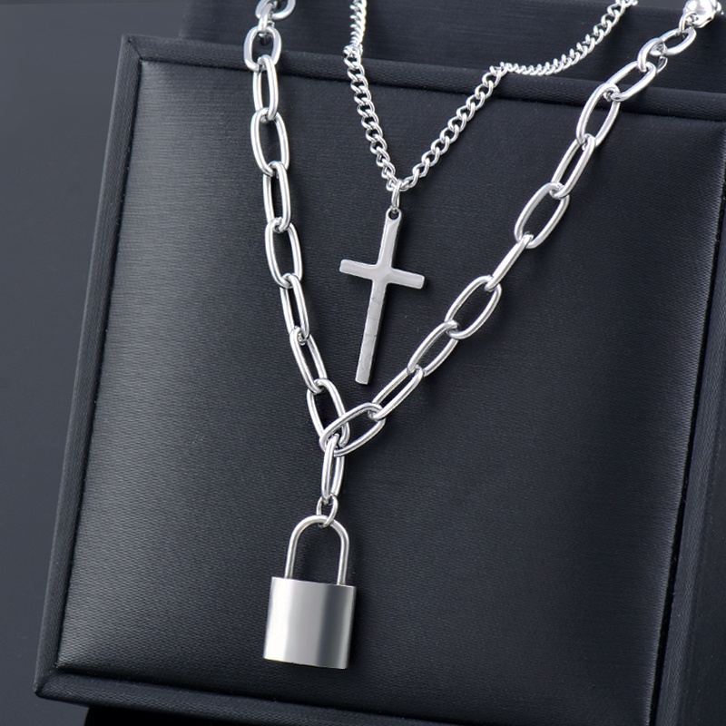 SINLEERY Silver Color Rhinestone Cross Stainless steel Pendant