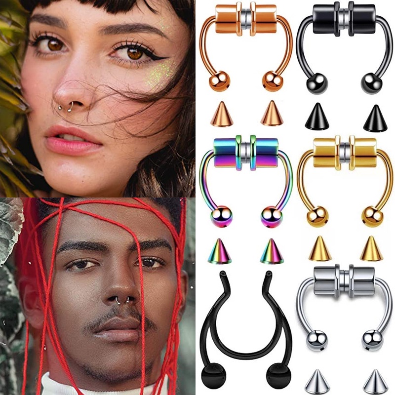 Stainless Steel Fake Piercing Nose Ring for Women Men Magnetic Septum Piercing NoseCuff Punk Hip Hop Fake Body Jewelry Ear clip Shopee Philippines