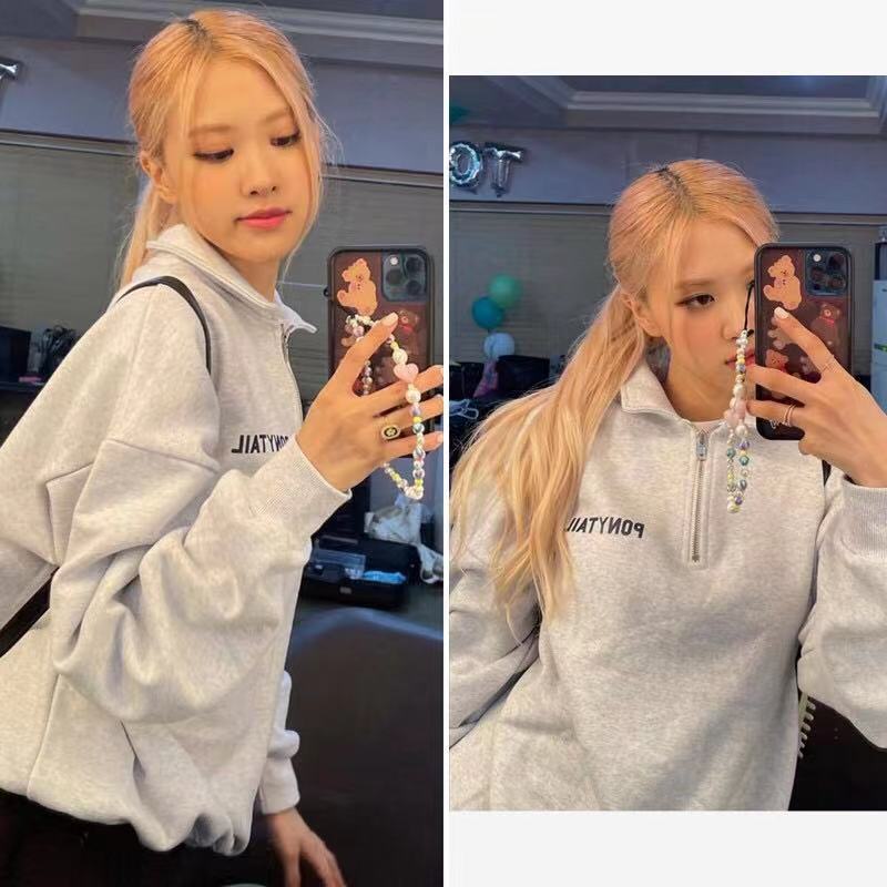 Blackpink Rose Korean style letter Printed zipper Hoodie Casual Loose oversize Hoodie Sweatshirt Shopee Philippines