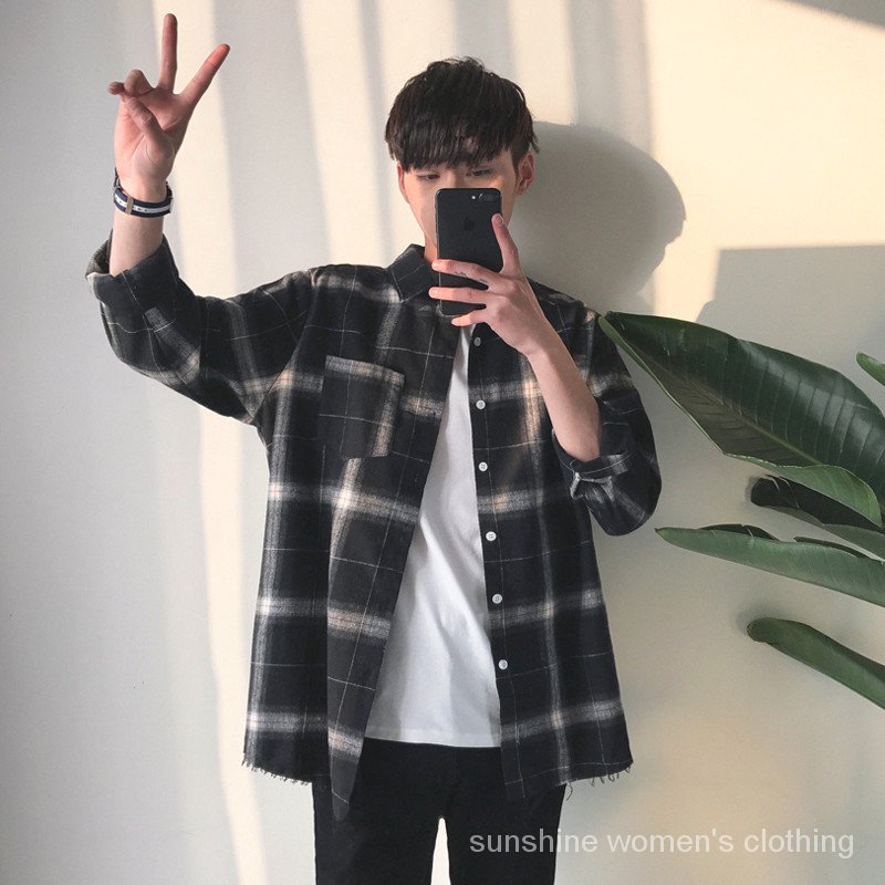 Checkered long clearance sleeves