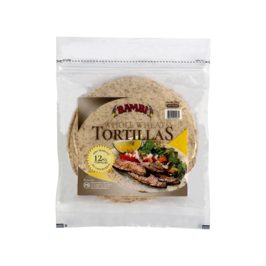 HALAL certfied Bambi 6" flour Tortillas Wrap Whole Wheat Soft Taco