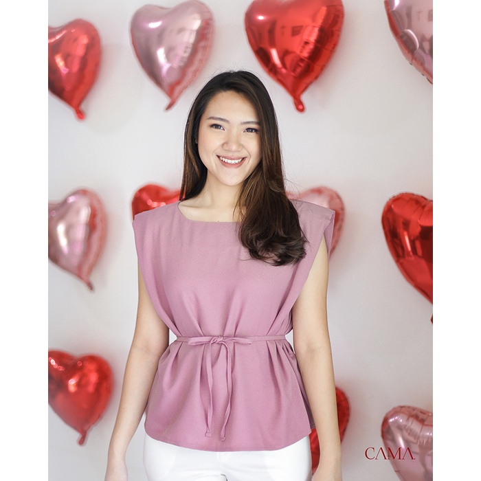 CAMA Sally Top | Moscrepe Oversize Padded Ribbon Blouse | Shopee ...