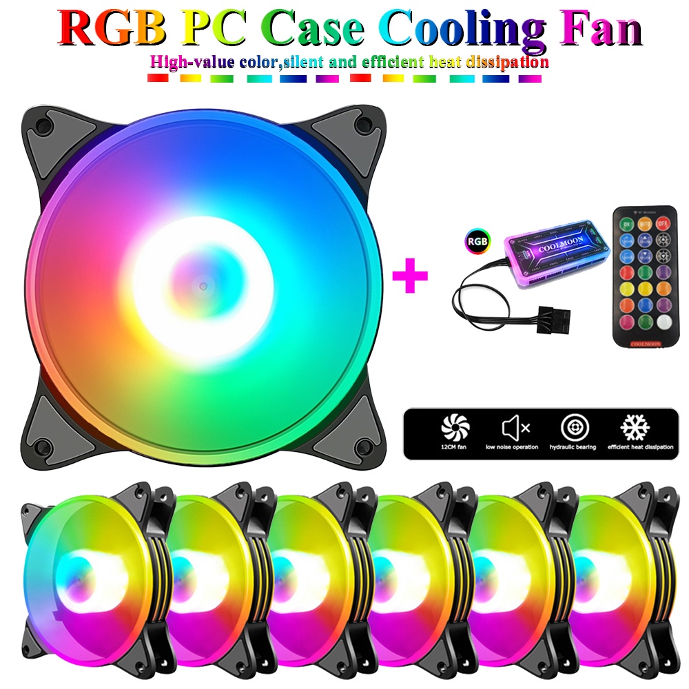 COOLMOON 12cm Silent Small 6 Pin PC Case Cooling Fan RGB Computer Chassis Heatsink Radiator Fans