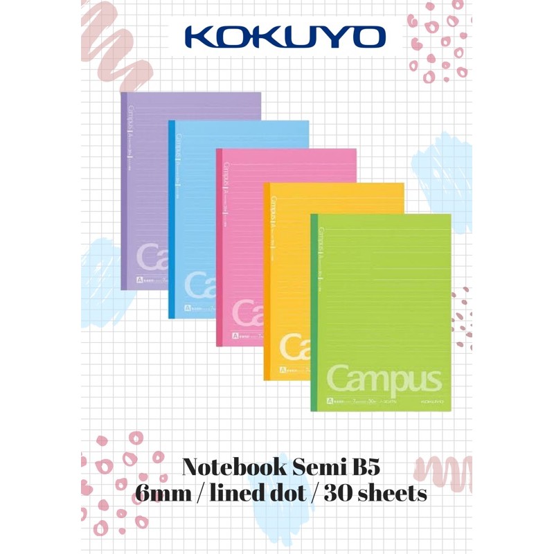 (NEW Pastel KOKUYO CAMPUS SLIM NOTEBOOK SEMI B5 LINED DOT 6mm/japanese ...