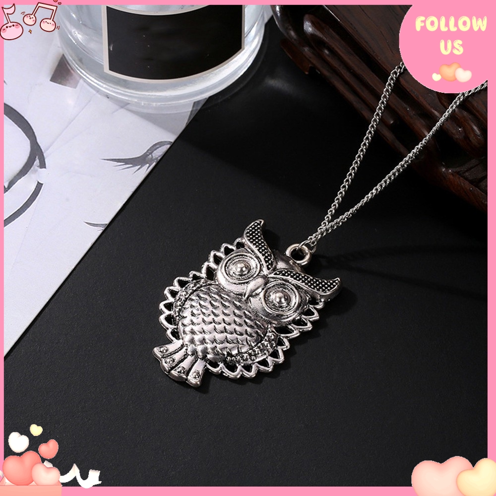 Hot Fashion Women Crystal Bronze Owl Pendant Long Sweater Chain