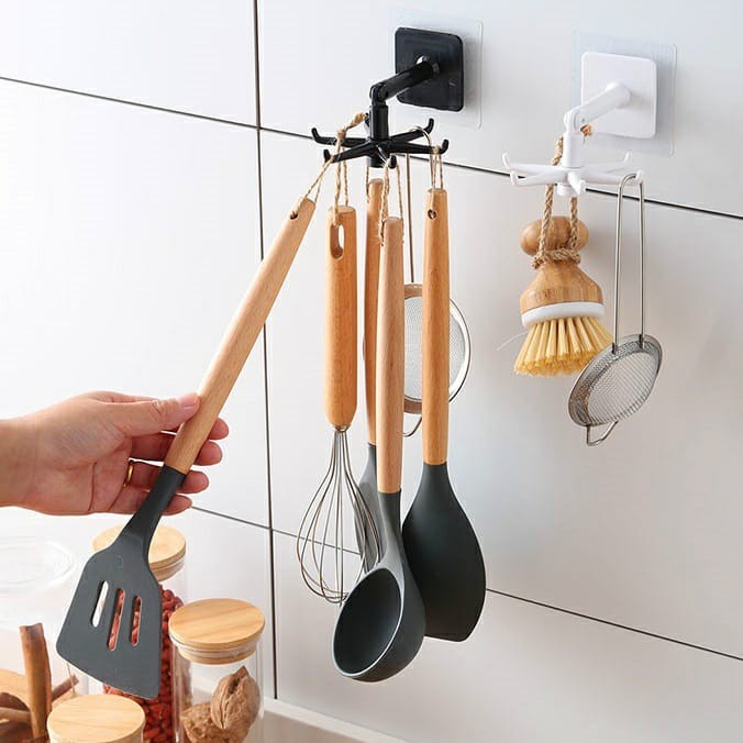Multi-purpose Wall Mounted Glue Rack Hook Spatula Kitchen Lock Swivel 6 ...