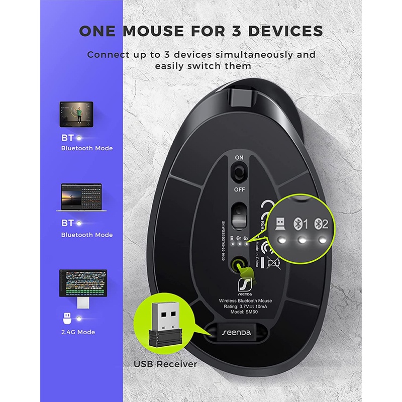 Best sellingSeenda Vertical Bluetooth Mouse Ergonomic Rechargeable Multidevice & EasySwitch