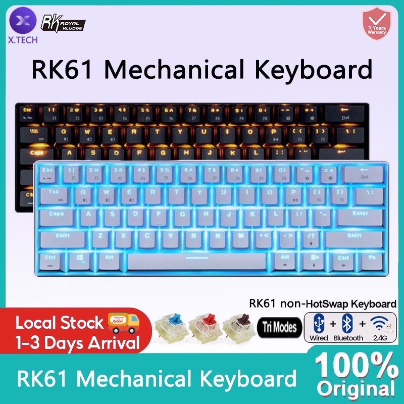 RK61 mechanical keyboard 61 keys Three Modes No-Hot Swappable bluetooth ...