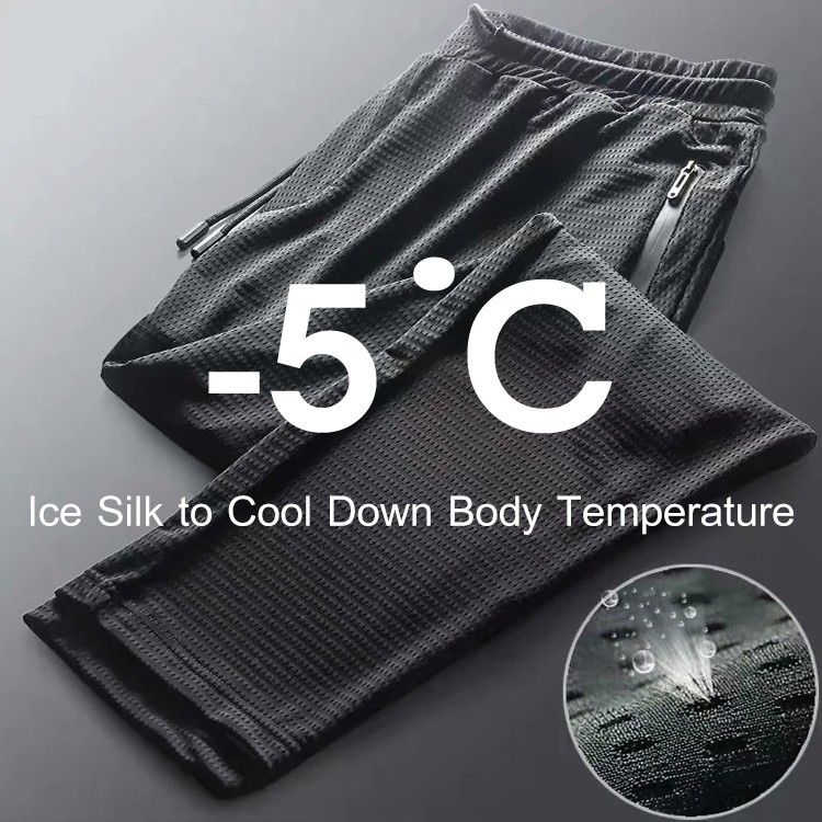 (M-8XL) Ice Cool Breathable Pants Men's Casual Trousers Beam Feet Pants ...