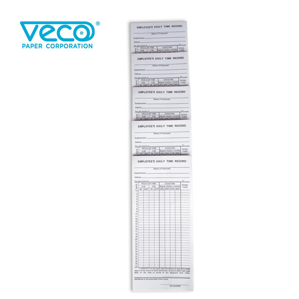 Veco Employee Daily Time Record SF 50lvs (5pads) Shopee Philippines