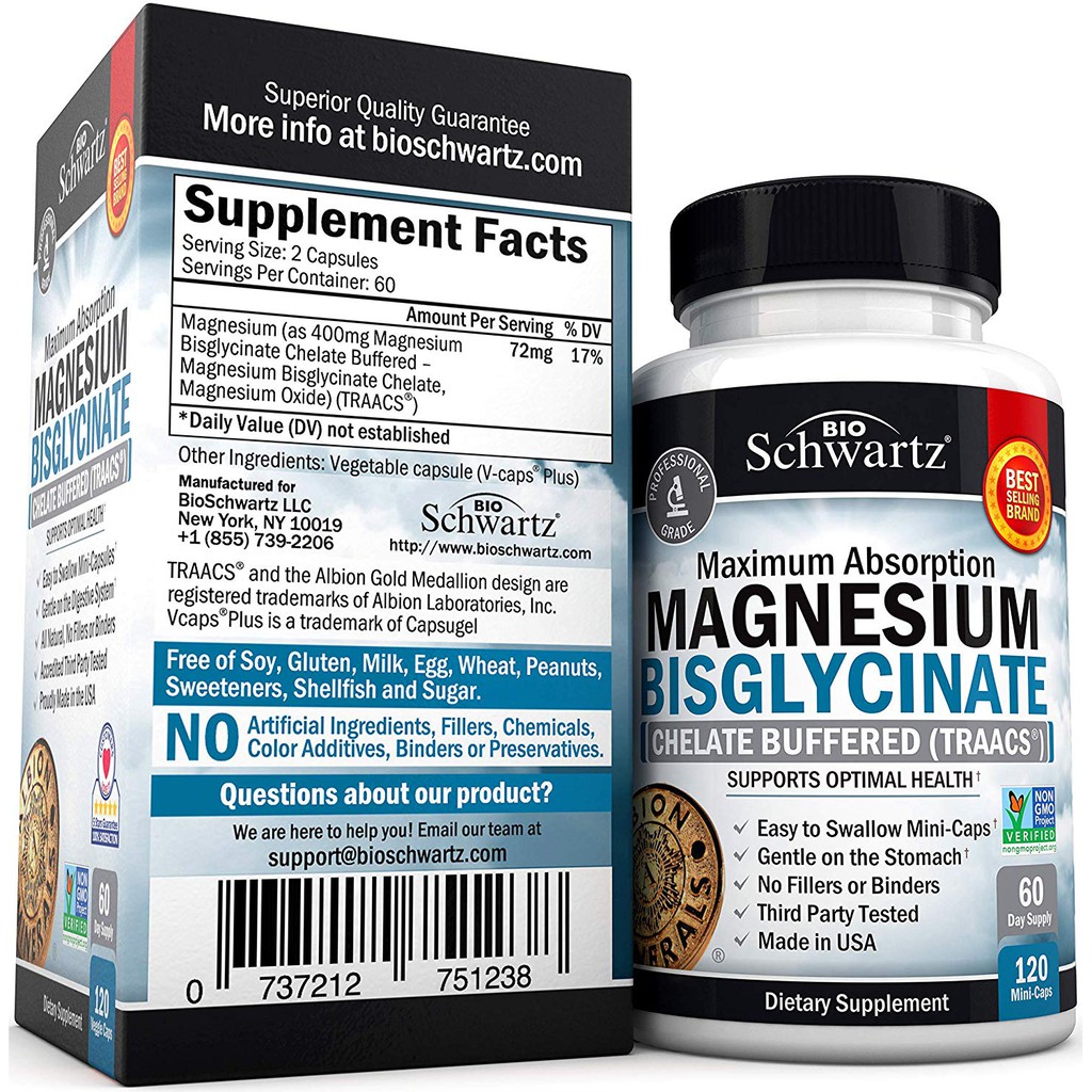 Magnesium Bisglycinate 100 Chelate TRAACS. NoLaxative Effect120 Mini