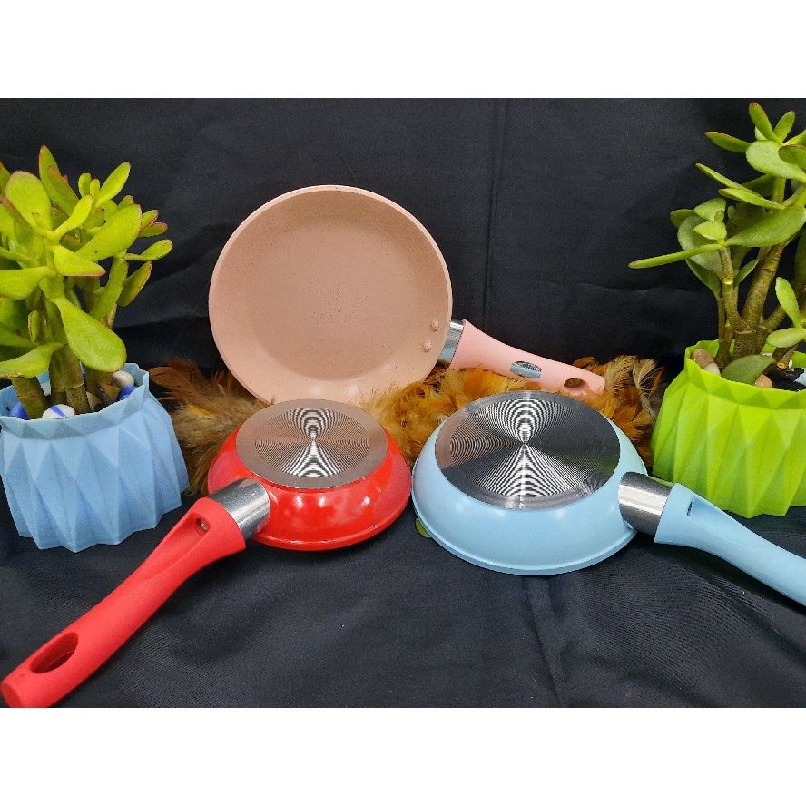 SYNMORE Non Stick Frying Pan Marble Stone Coating and Silicone Handle 16CM Shopee