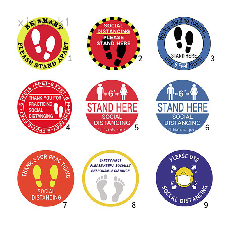 5Pcs PVC Round Warning Social Distancing Floor Decal Stickers Public ...