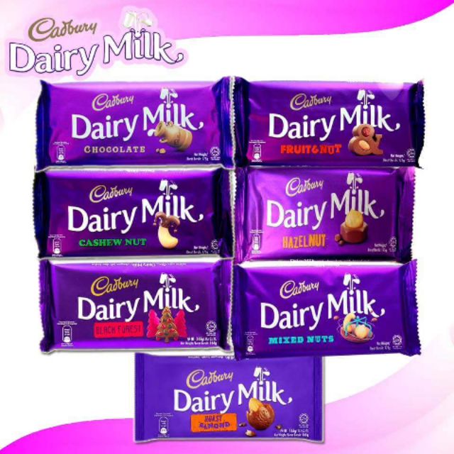 Cadbury Dairy Milk Chocolate Bar 160g (Chocolate,Black Forest,Fruit and
