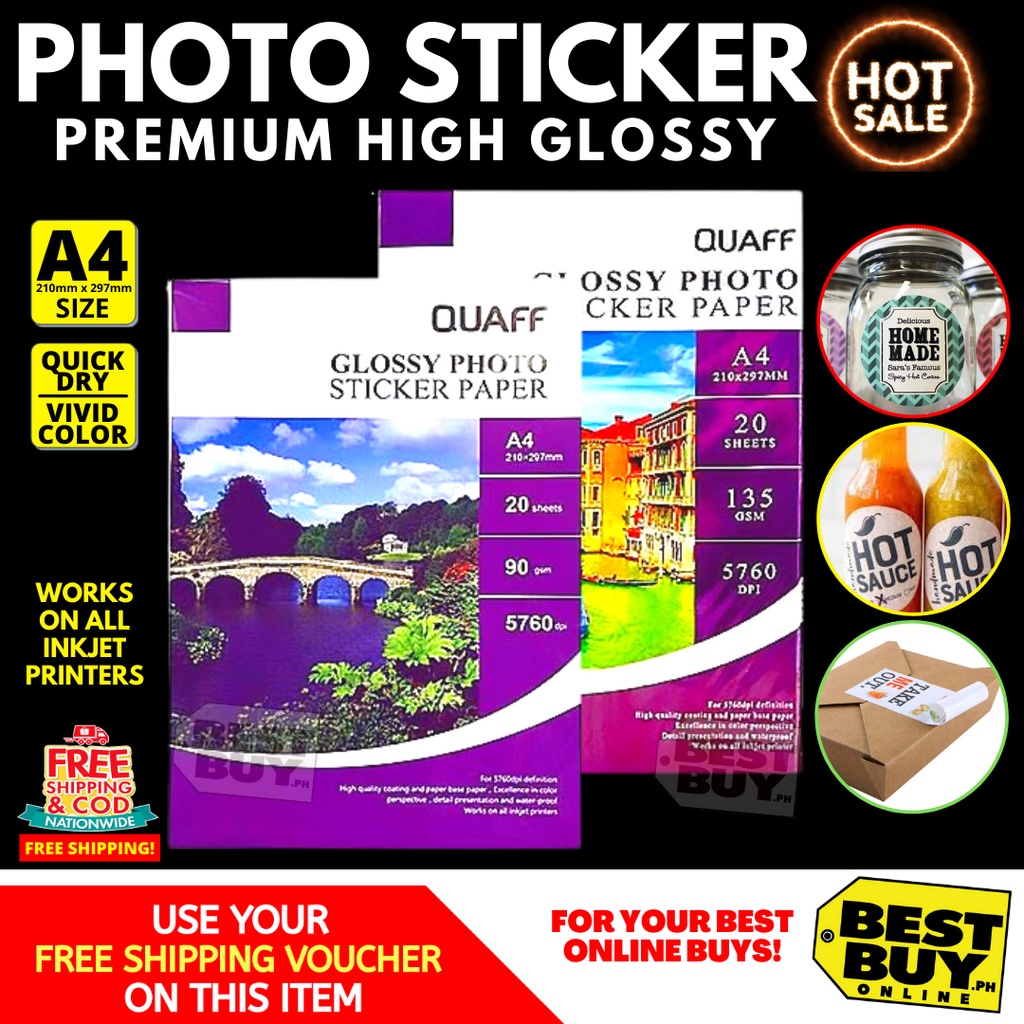 Quaff Glossy Photo Sticker Paper 90/135 gsm A4 Size Shopee Philippines
