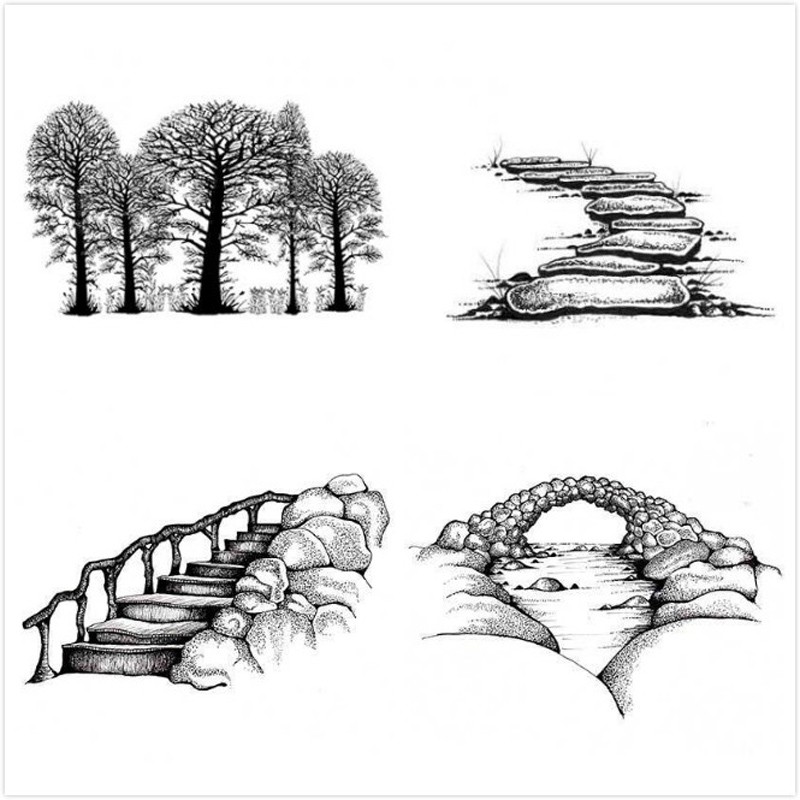 Tree/Road DIY Silicone Clear Stamp Cling Seal Scrapbook Embossing Album ...